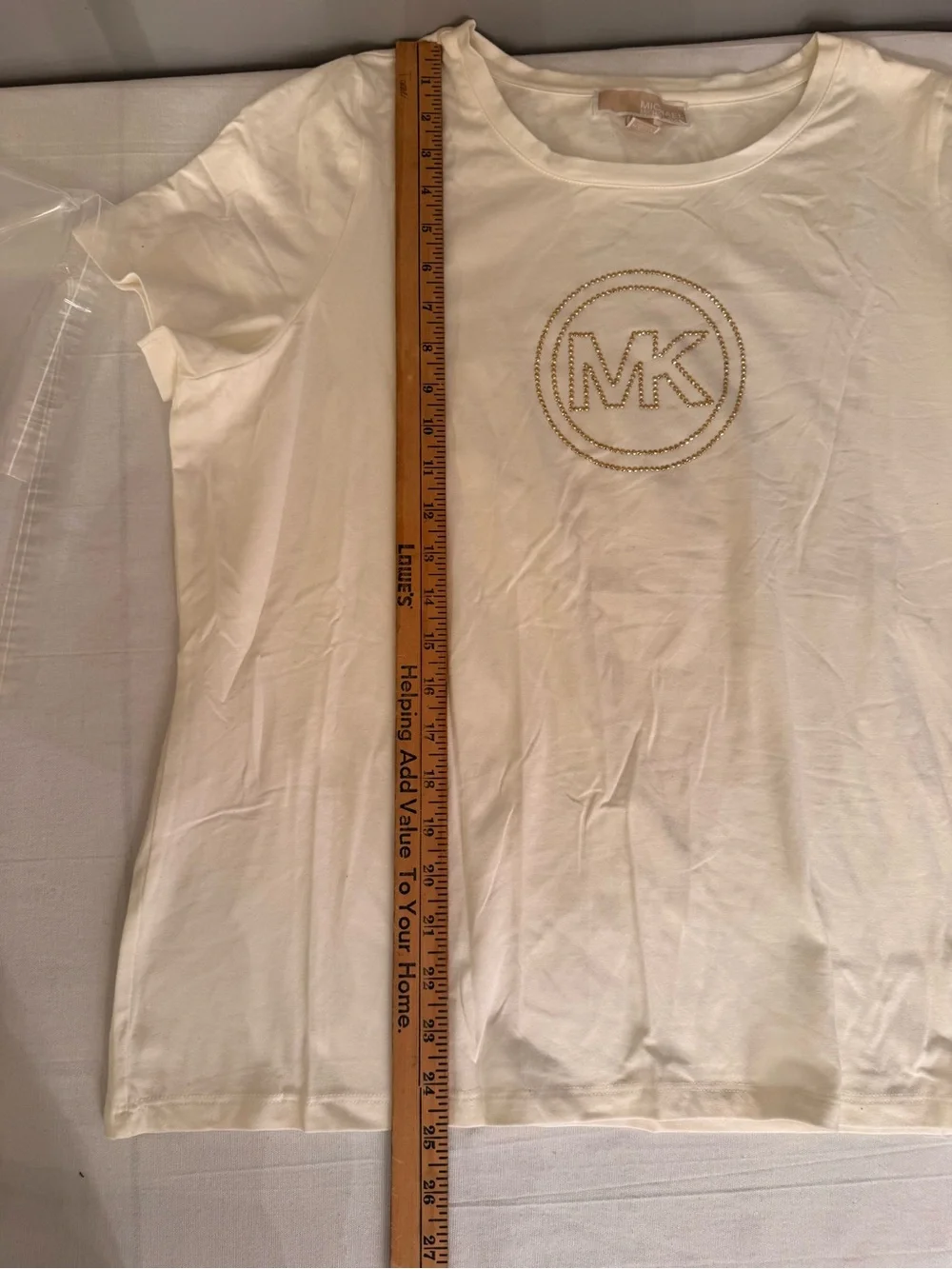 Michael Kors White Short Sleeve Tee with Gold MK Emblem